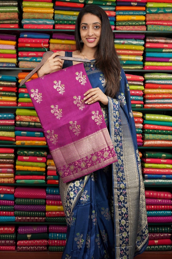 Mashru Silk Flower Butti Dark Magenta Saree