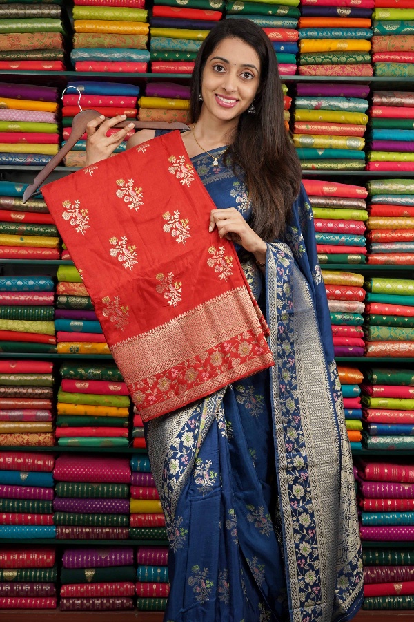 Mashru Silk Flower Butti Dark Red Saree