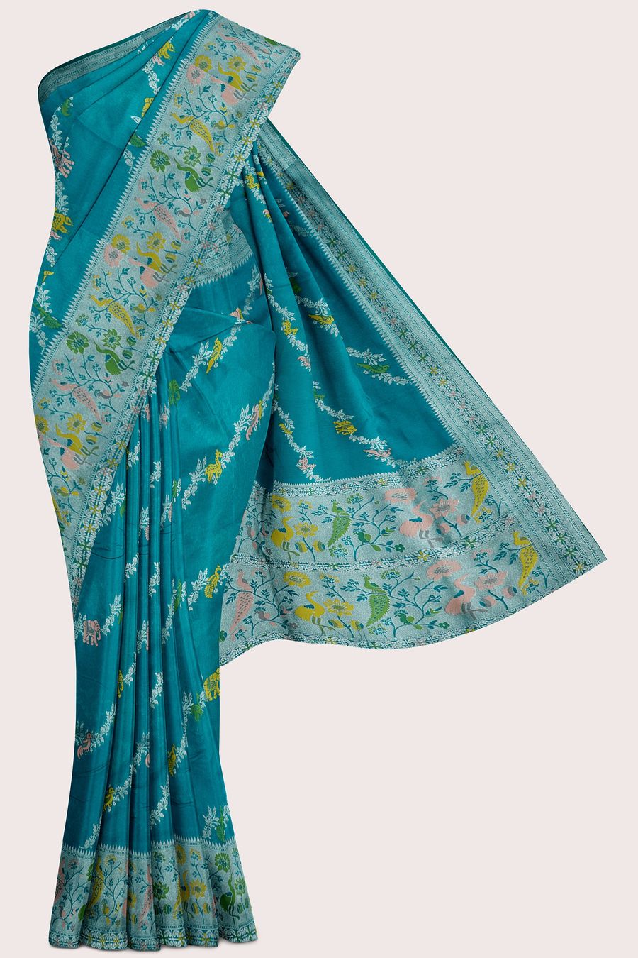 Fancy Silk Paithani Border And Leheriya Design Rama Green Saree