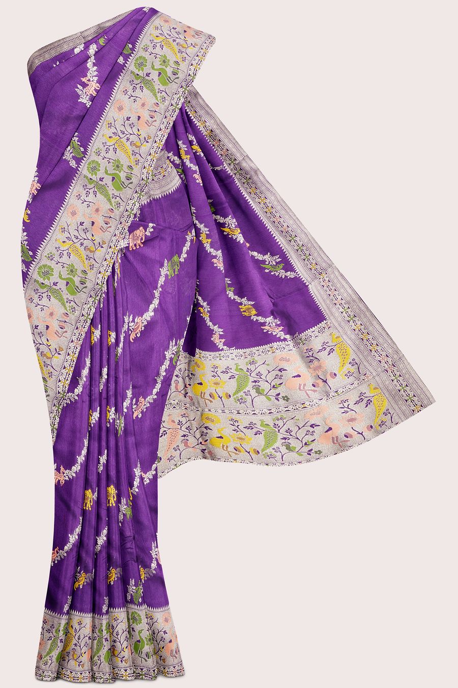 Fancy Silk Paithani Border And Leheriya Design Dark Purple Saree
