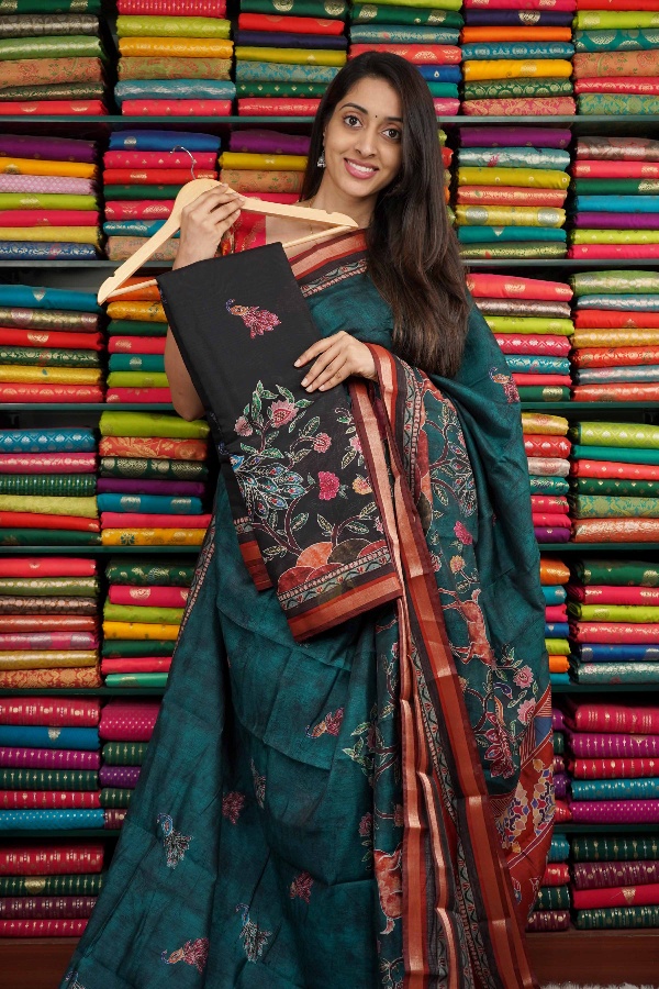 Soft Mangalagiri Silk Digital Print Black And Maroon Saree