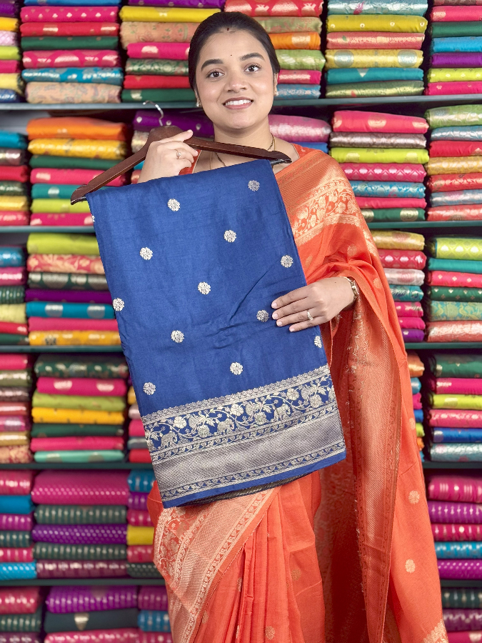 Mashru Silk Kanchi Border Butta Bright Blue Saree