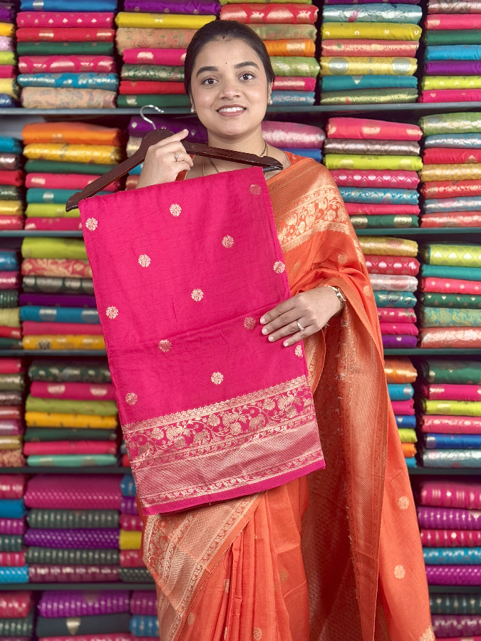Mashru Silk Kanchi Border Butta Pink Saree