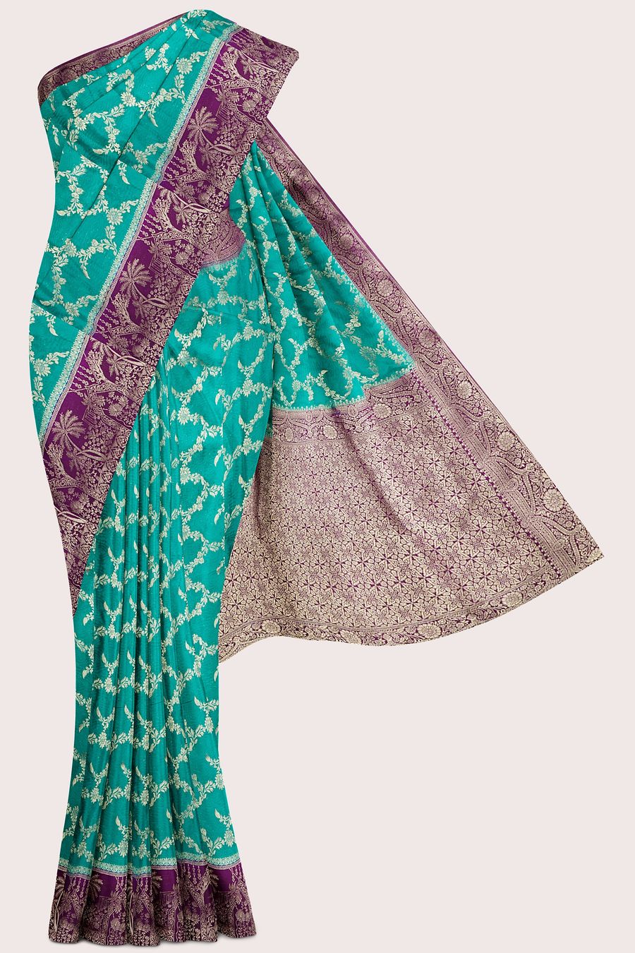 Mashru Silk Emboose Weaving Rama Green With Magenta Pink Saree