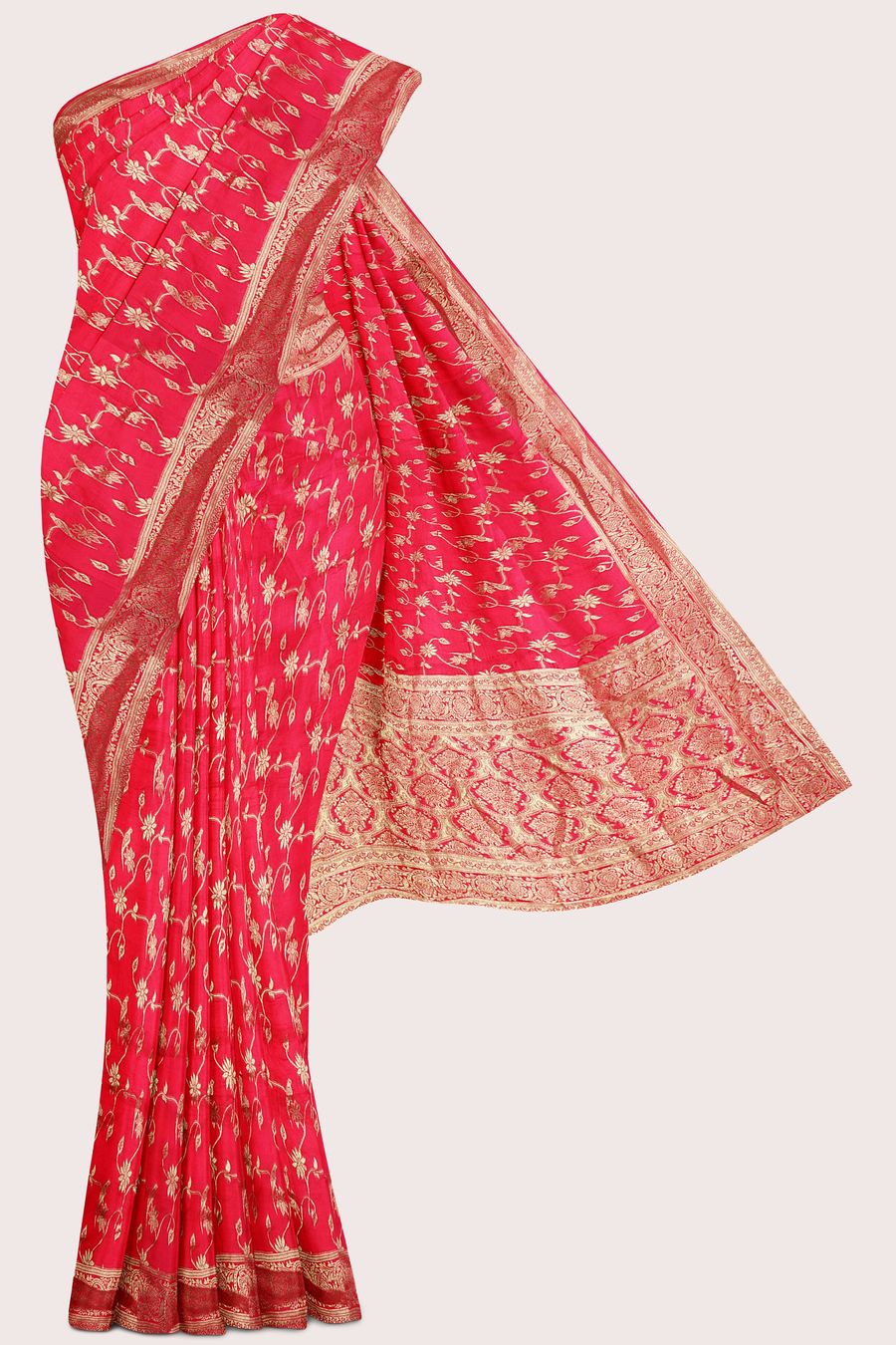 Mashru Silk Full Jal Design Bright Pink Saree