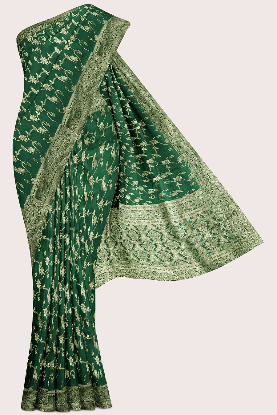 Mashru Silk Full Jal Design Dark Green Saree