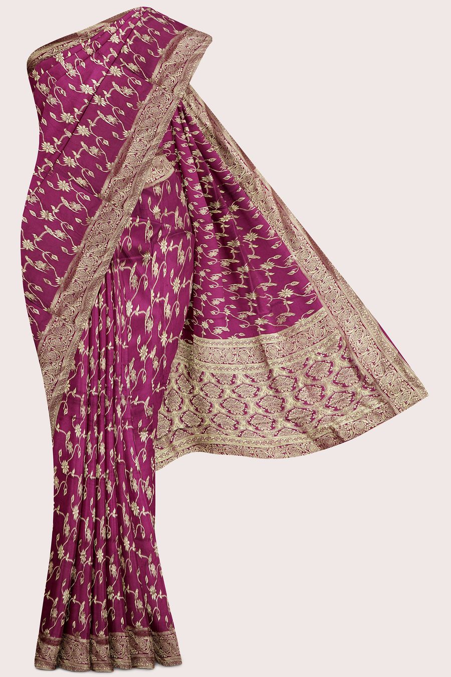 Mashru Silk Full Jal Design Dark Magenta Pink Saree