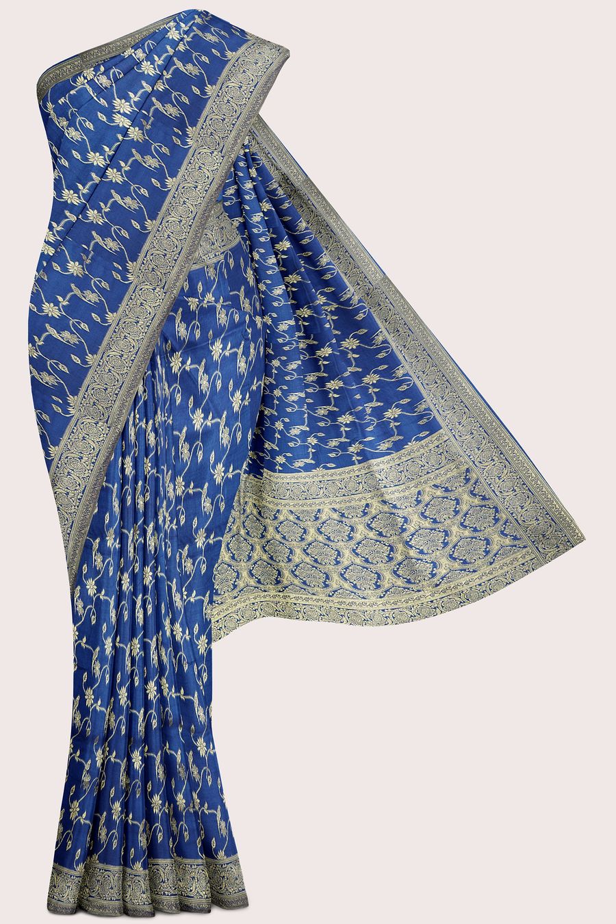 Mashru Silk Full Jal Design Bright Navy Blue Saree