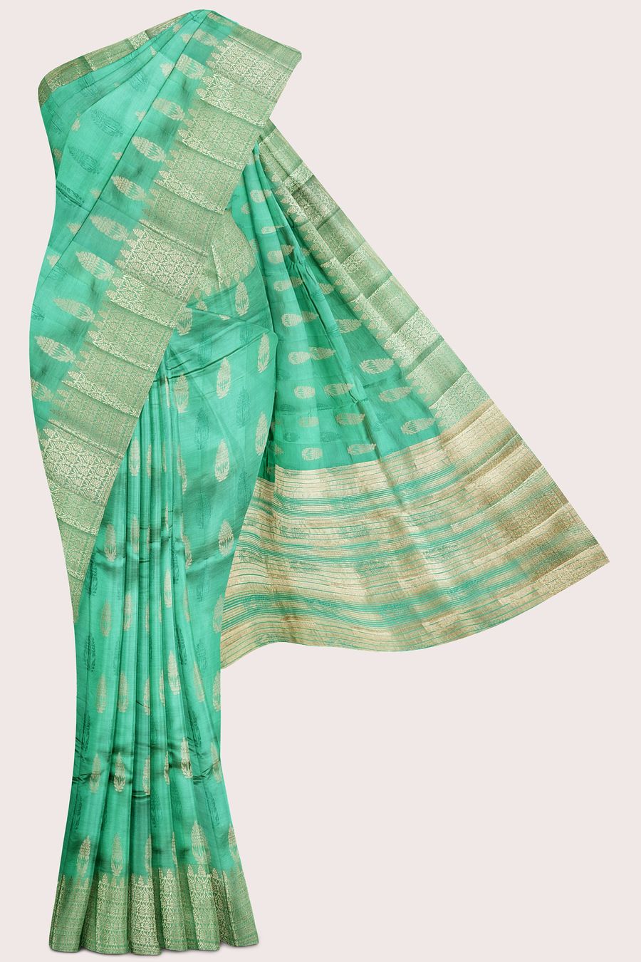 Fancy Semi Tussar Silk Gold Zari Flower Butti Green Saree