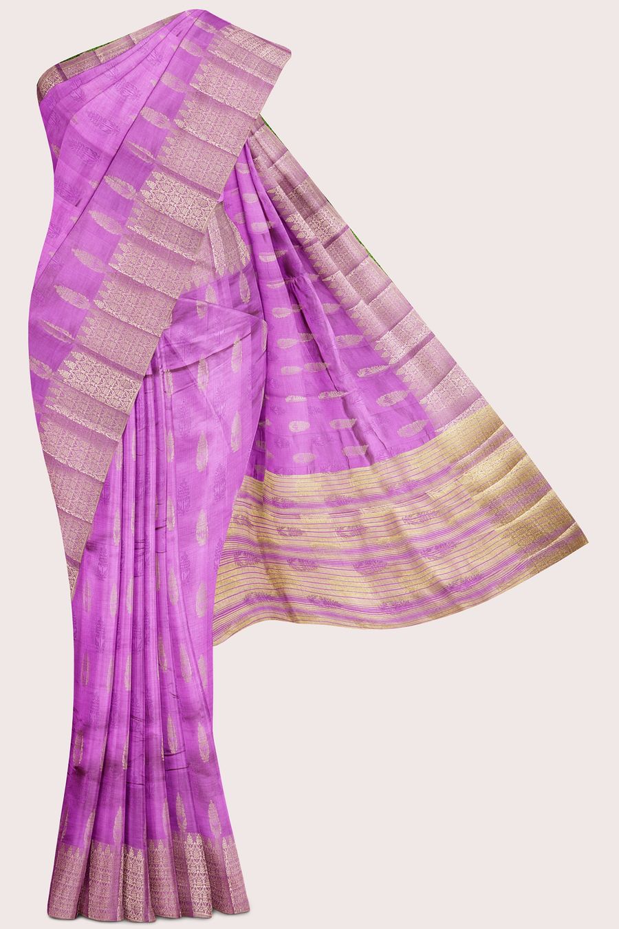 Fancy Semi Tussar Silk Gold Zari Flower Butti Lavender Saree