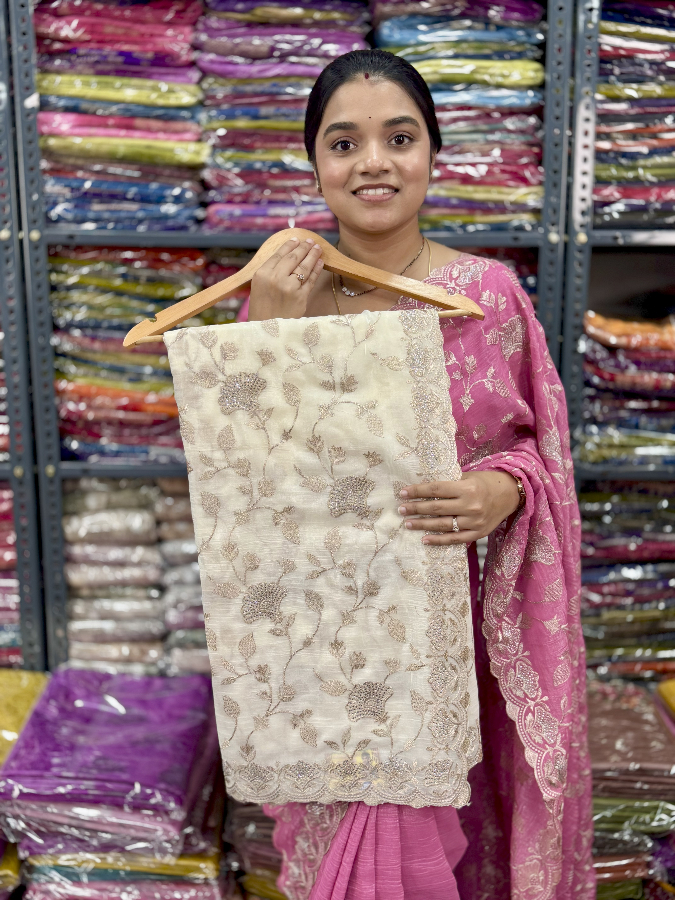 Party Wear Shimmer Tissue Half White Saree