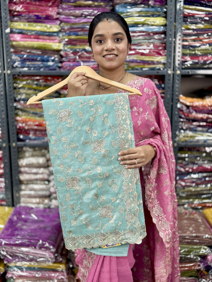 Party Wear Shimmer Tissue SeaGreen Saree
