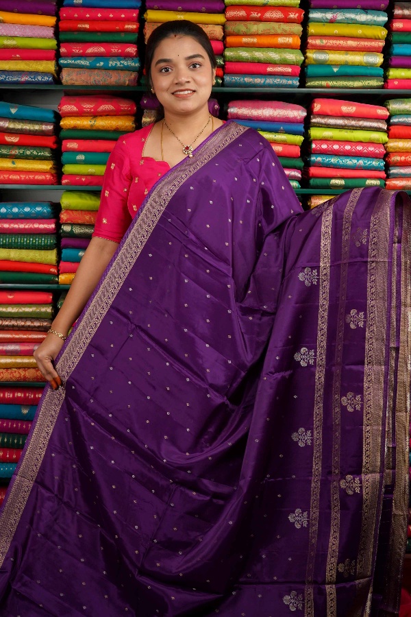 Matka Crepe Gap Border Purple And Pink Saree
