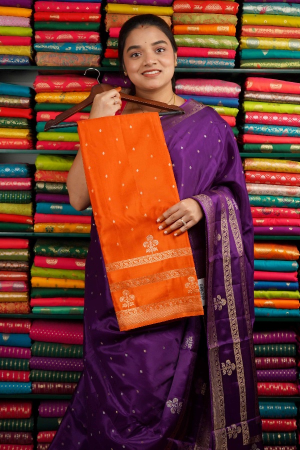 Matka Crepe Gap Border Orange Saree