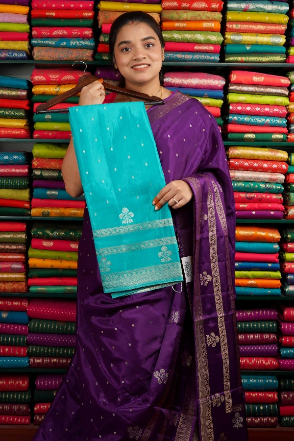 Matka Crepe Gap Border Coppersulphate Blue Saree