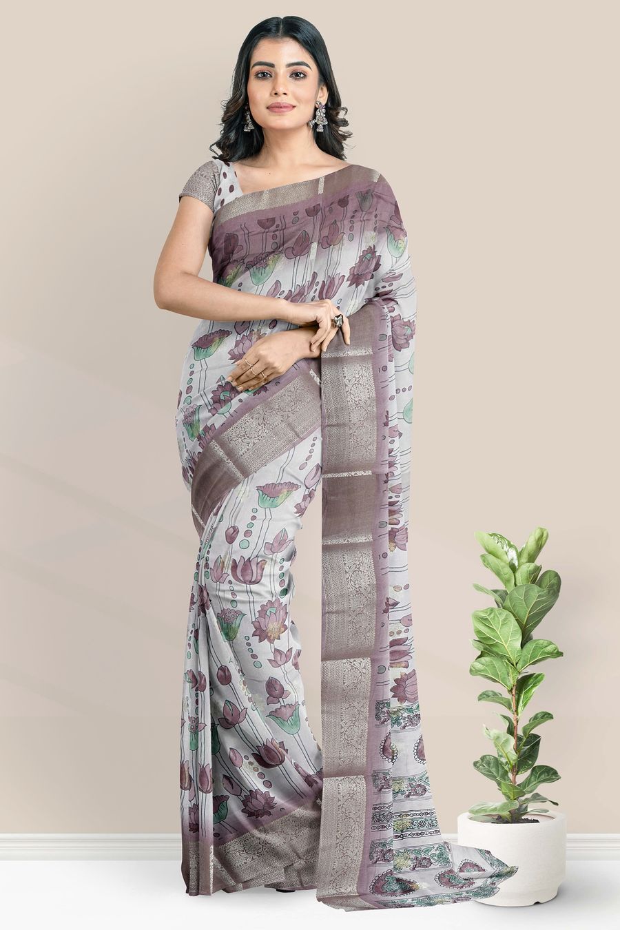 Semi Dola Silk Pichwai Digital Print Light Magenta Pink Saree