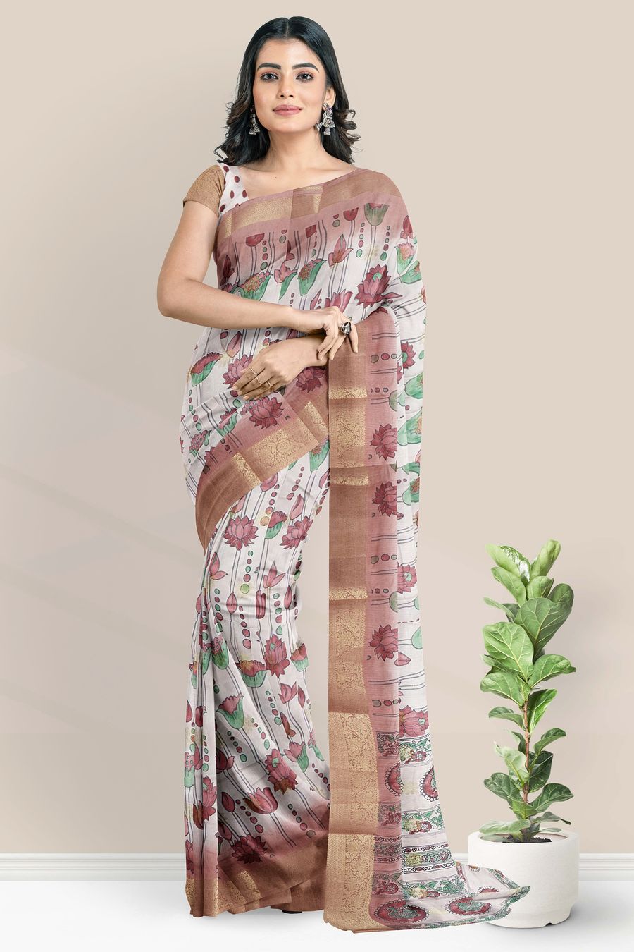 Semi Dola Silk Pichwai Digital Print Maroon Red Saree