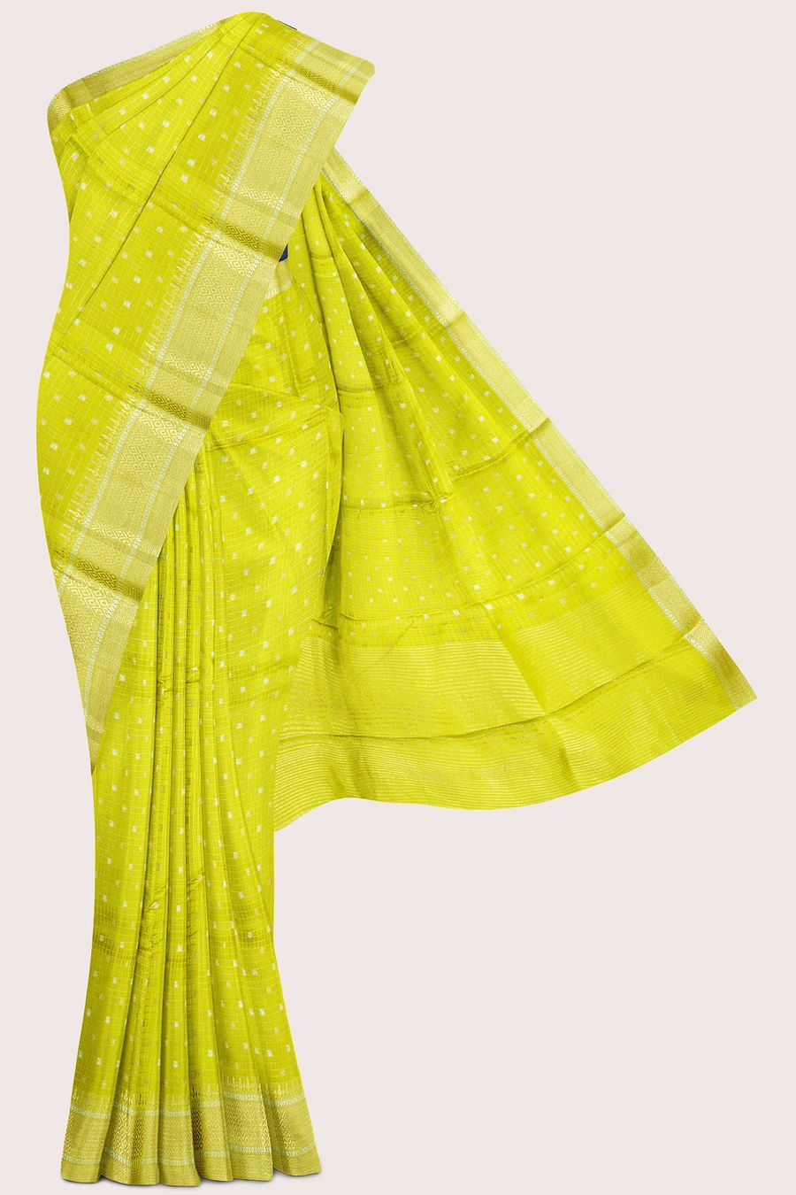 Banaras Georgette Checks Design Lemon Yellow With Blue Saree