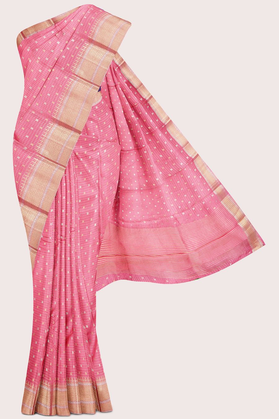 Banaras Georgette Checks Design Pink With Purple Saree