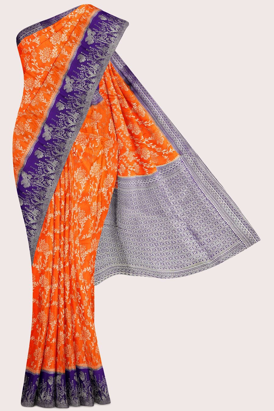 Emboose Silk Full Jal Design Orange With Purple Saree