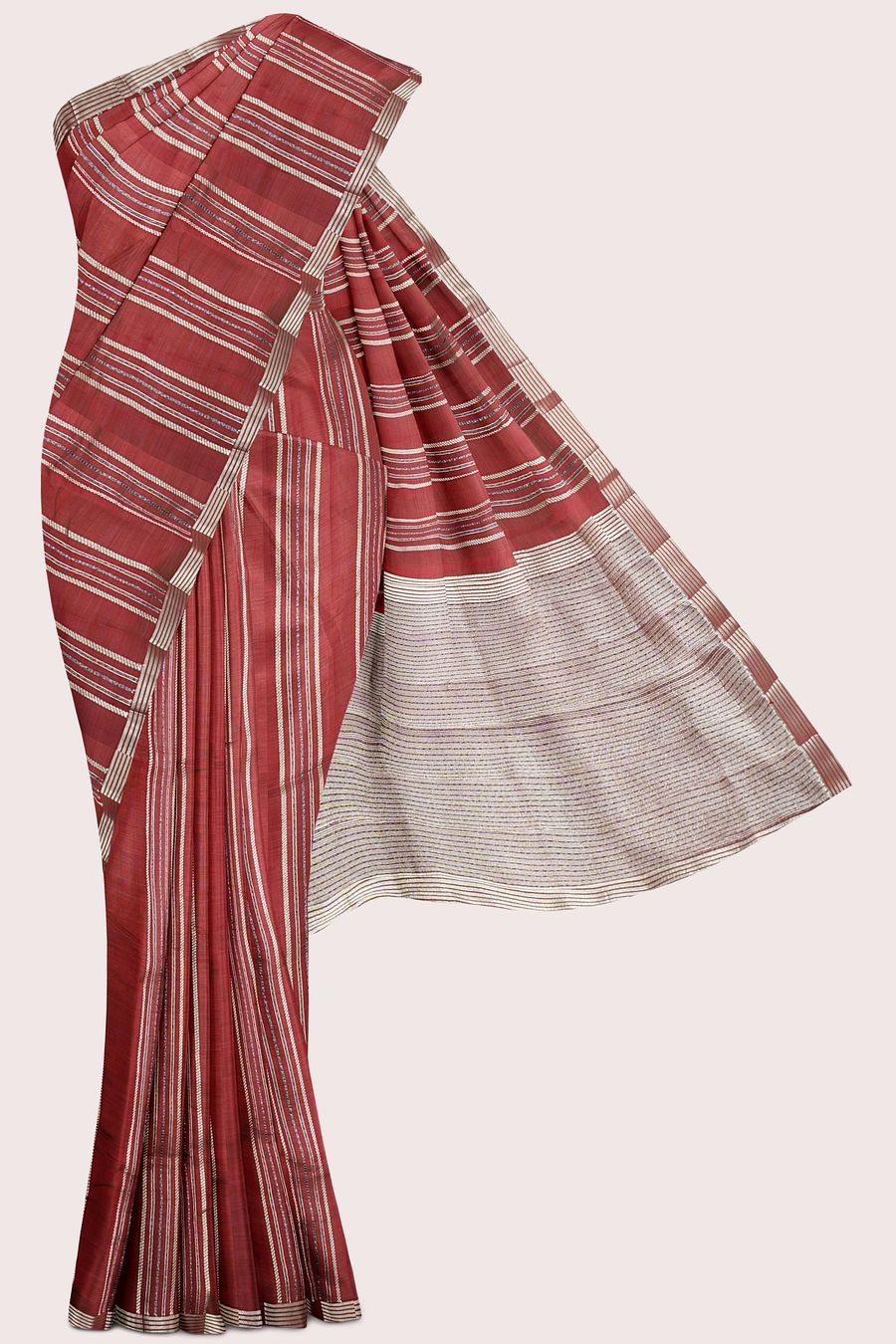 Fancy Silk Brocade Border Zari Lines Dark Maroon Saree