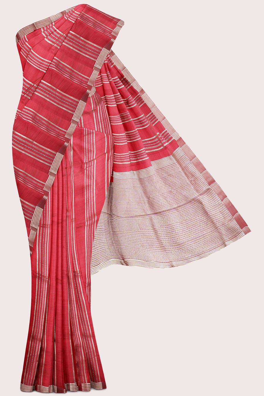 Fancy Silk Brocade Border Zari Lines Pink Saree