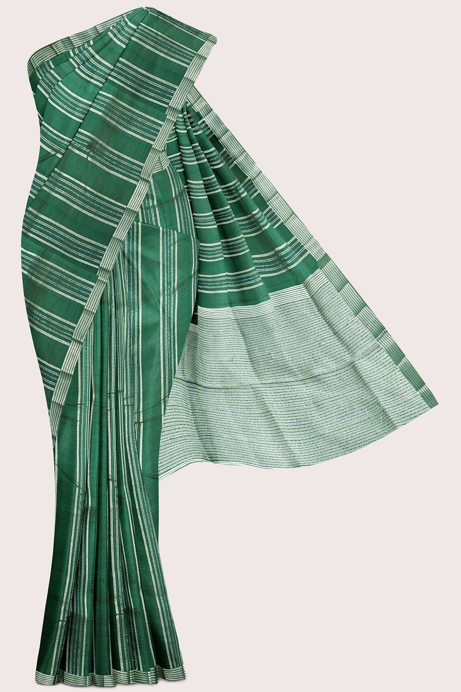 Fancy Silk Brocade Border Zari Lines Dark Green Saree