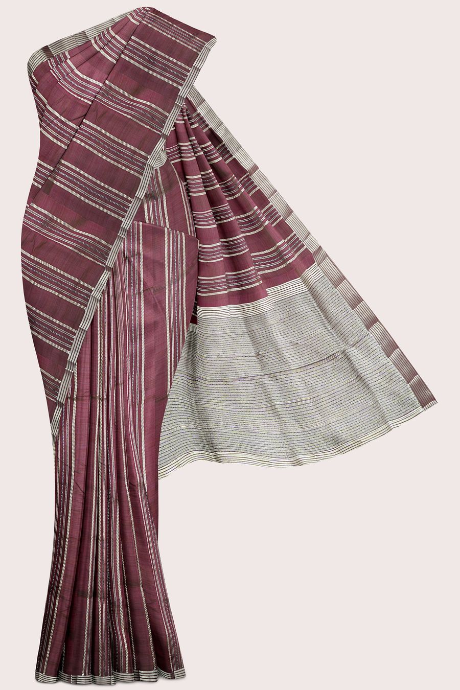 Fancy Silk Brocade Border Zari Lines Dark Wine Saree