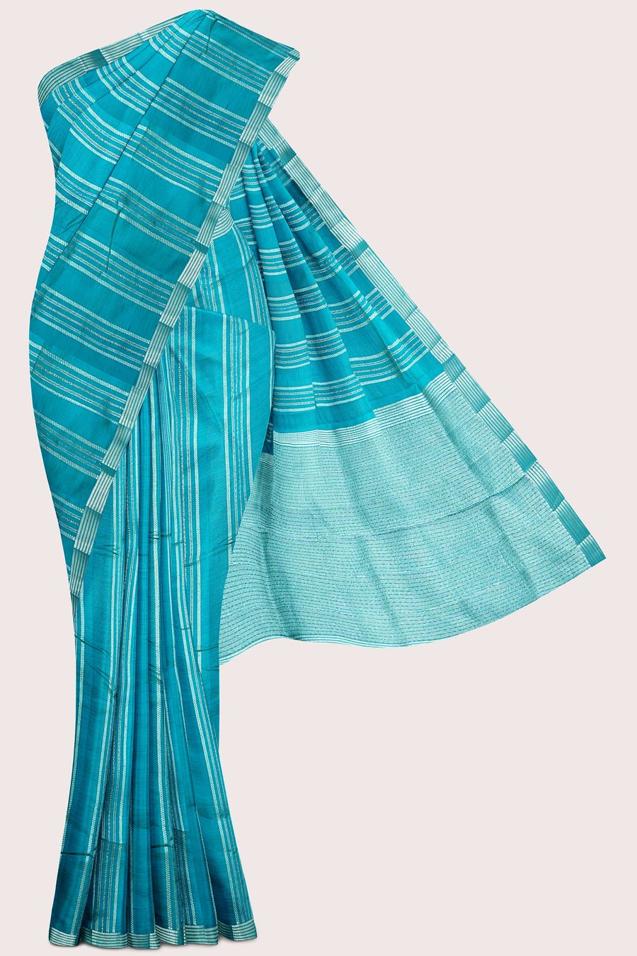 Fancy Silk Brocade Border Zari Lines Rama Green Saree