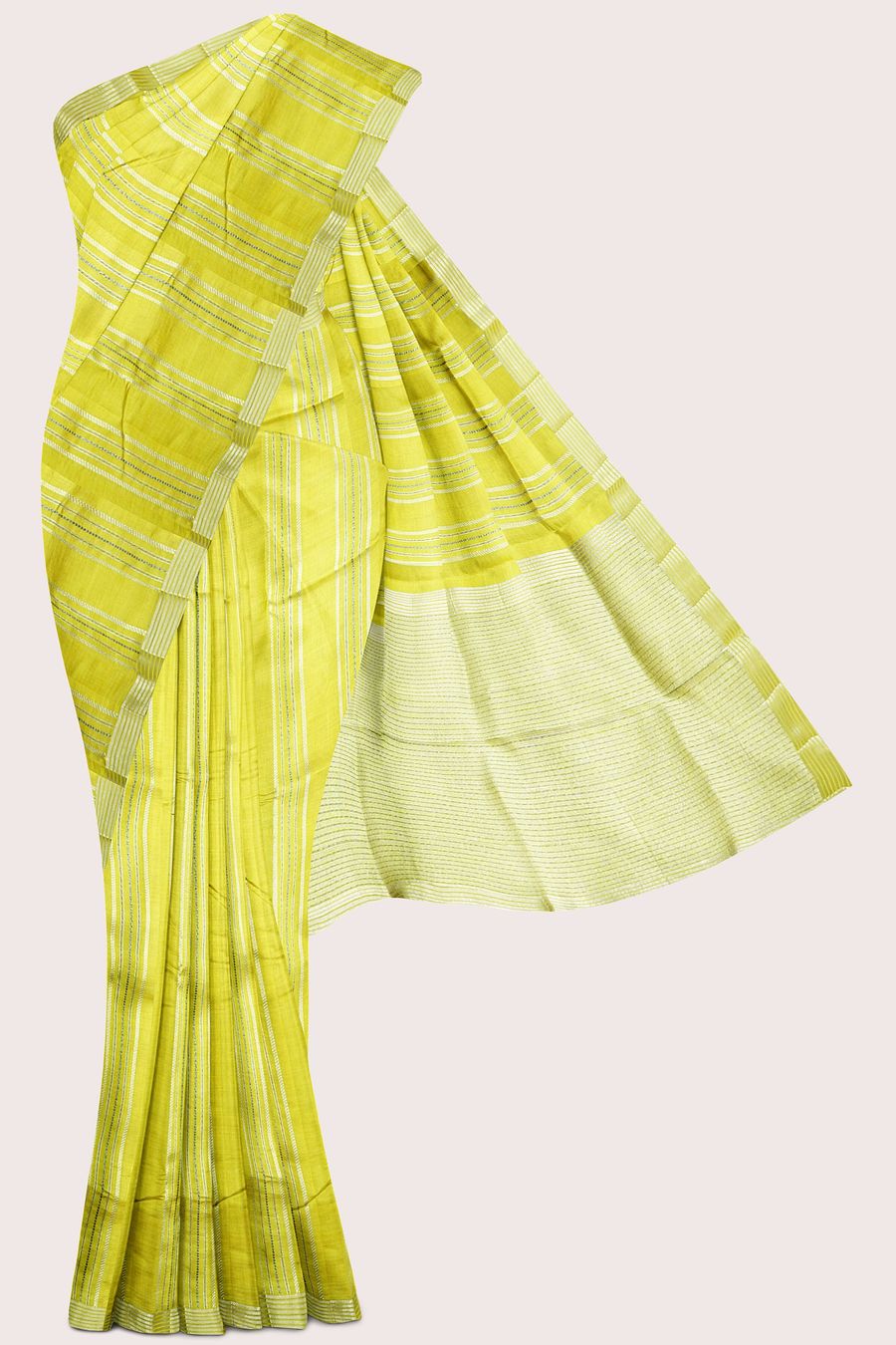 Fancy Silk Brocade Border Zari Lines Golden Yellow Saree