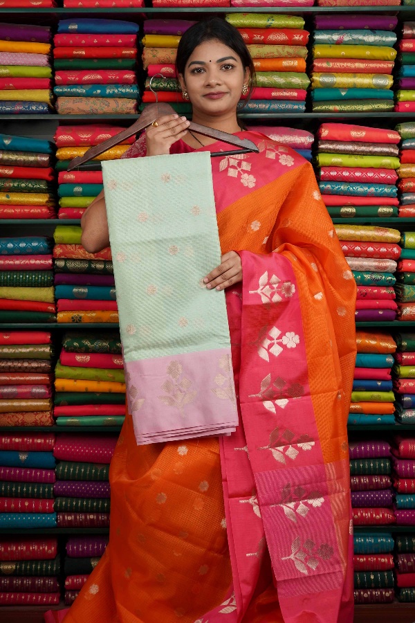 Kota Flower Butti Sea Green And Light Pink Saree