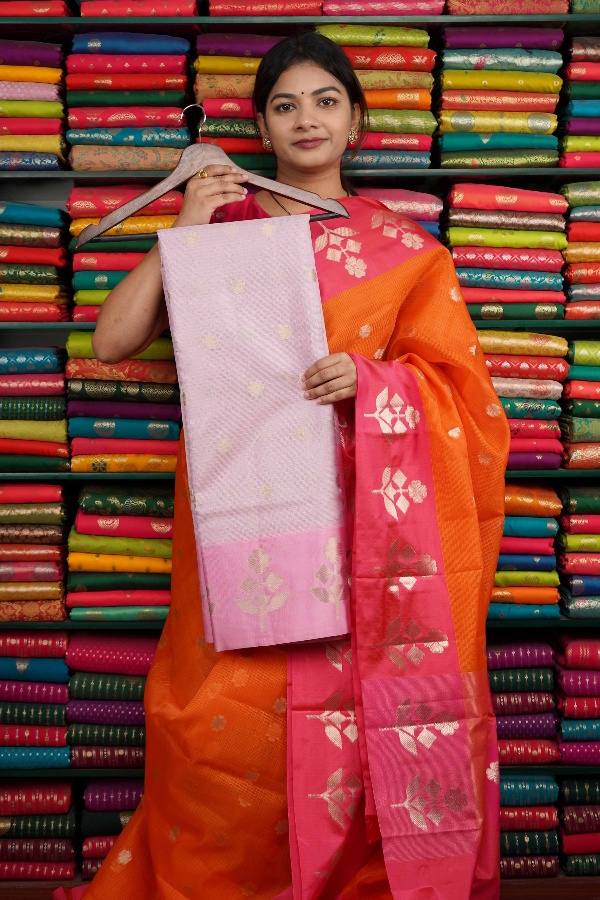 Kota Flower Butti Light Lavendar And Light Pink Saree