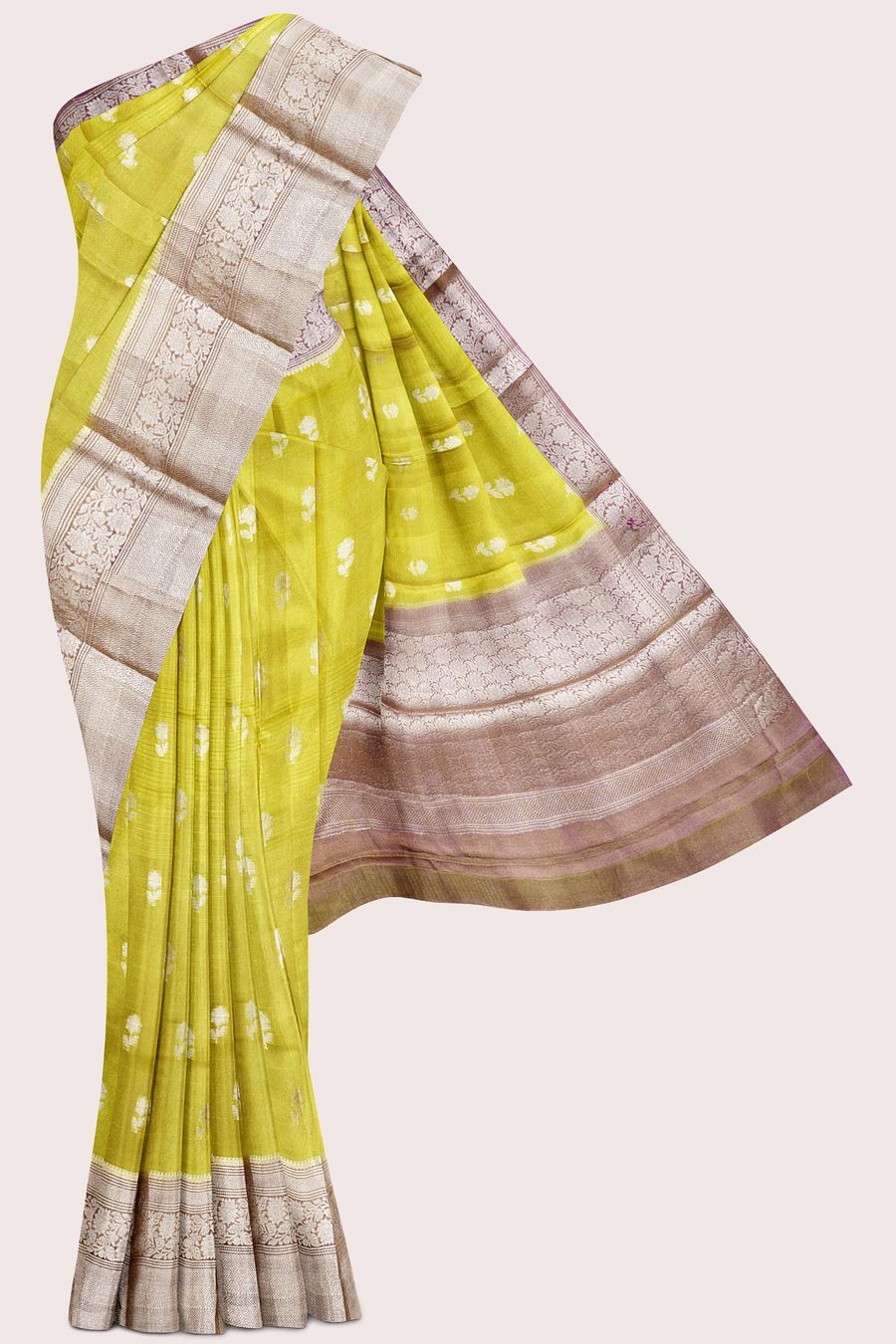 Soft Tissue Brocade Border And Butti Golden Yellow With Pink Saree
