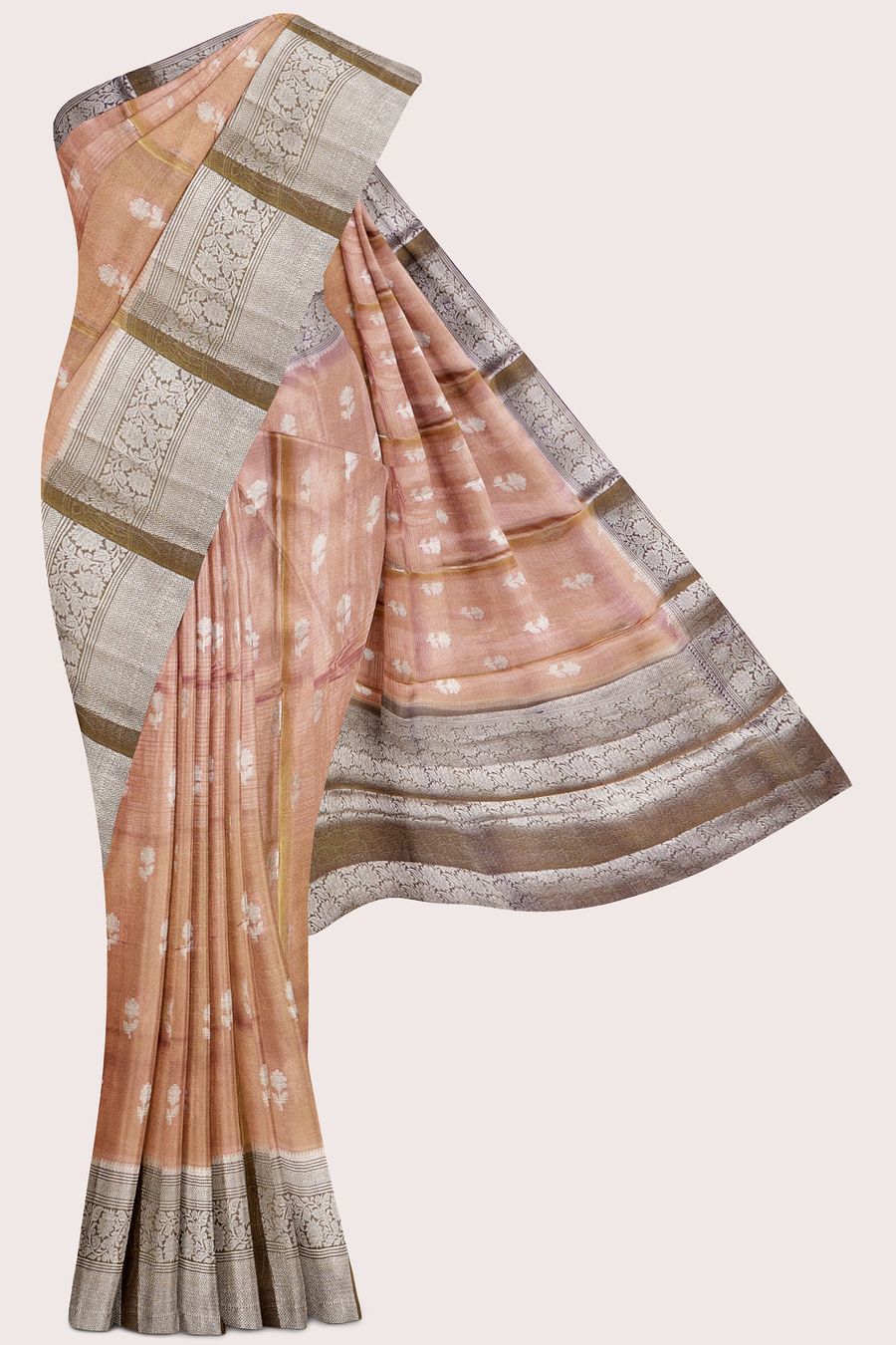 Soft Tissue Brocade Border And Butti Pink With Purple Saree
