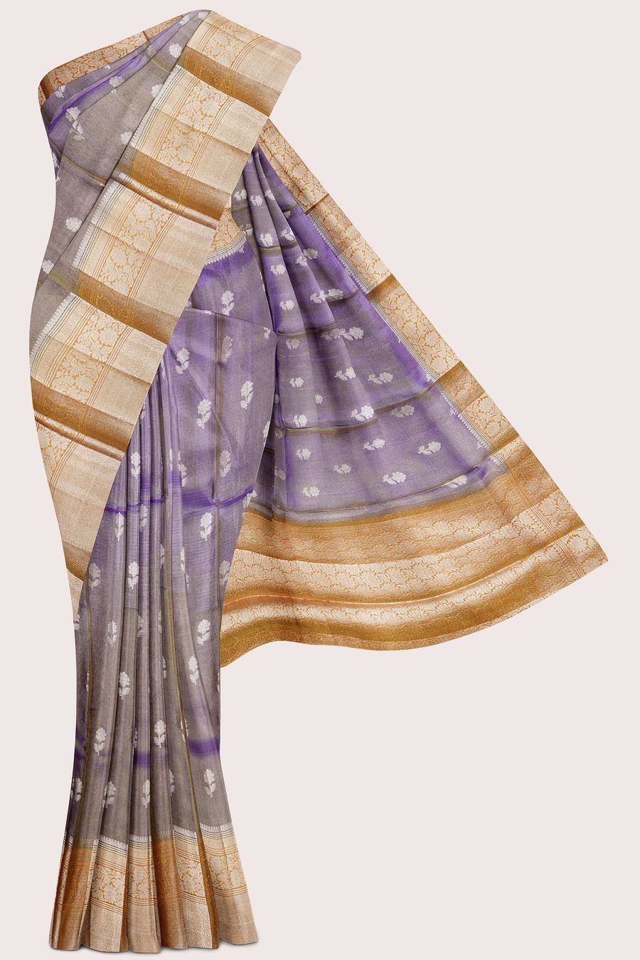 Soft Tissue Brocade Border And Butti Purple With Orange Saree