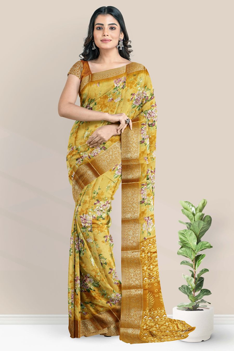 Soft Silk Floral Digital Print Orange Saree
