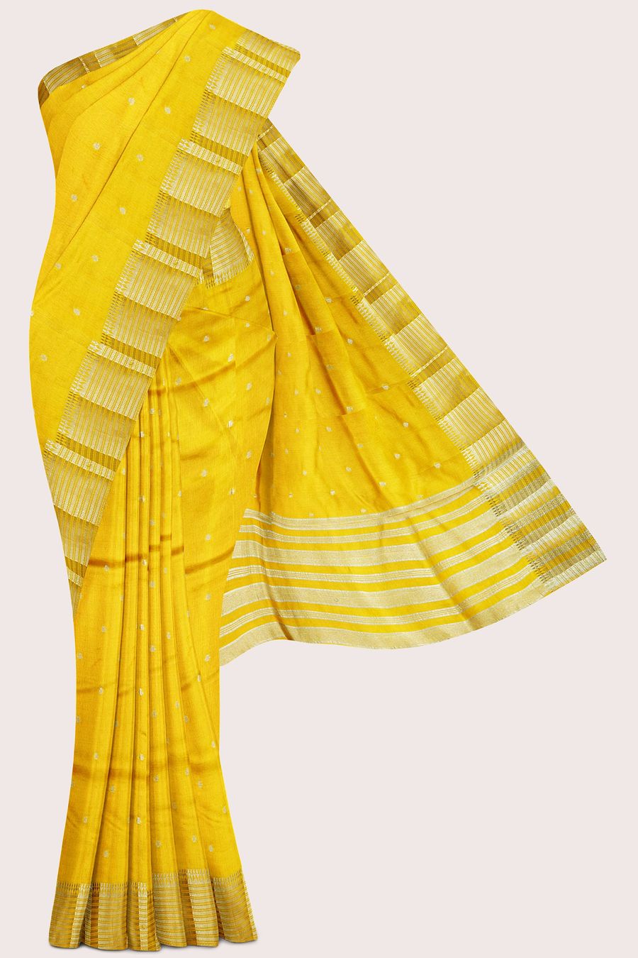 Fancy Semi Tussar Silk Brocade Border And Butti Mustard Yellow Saree