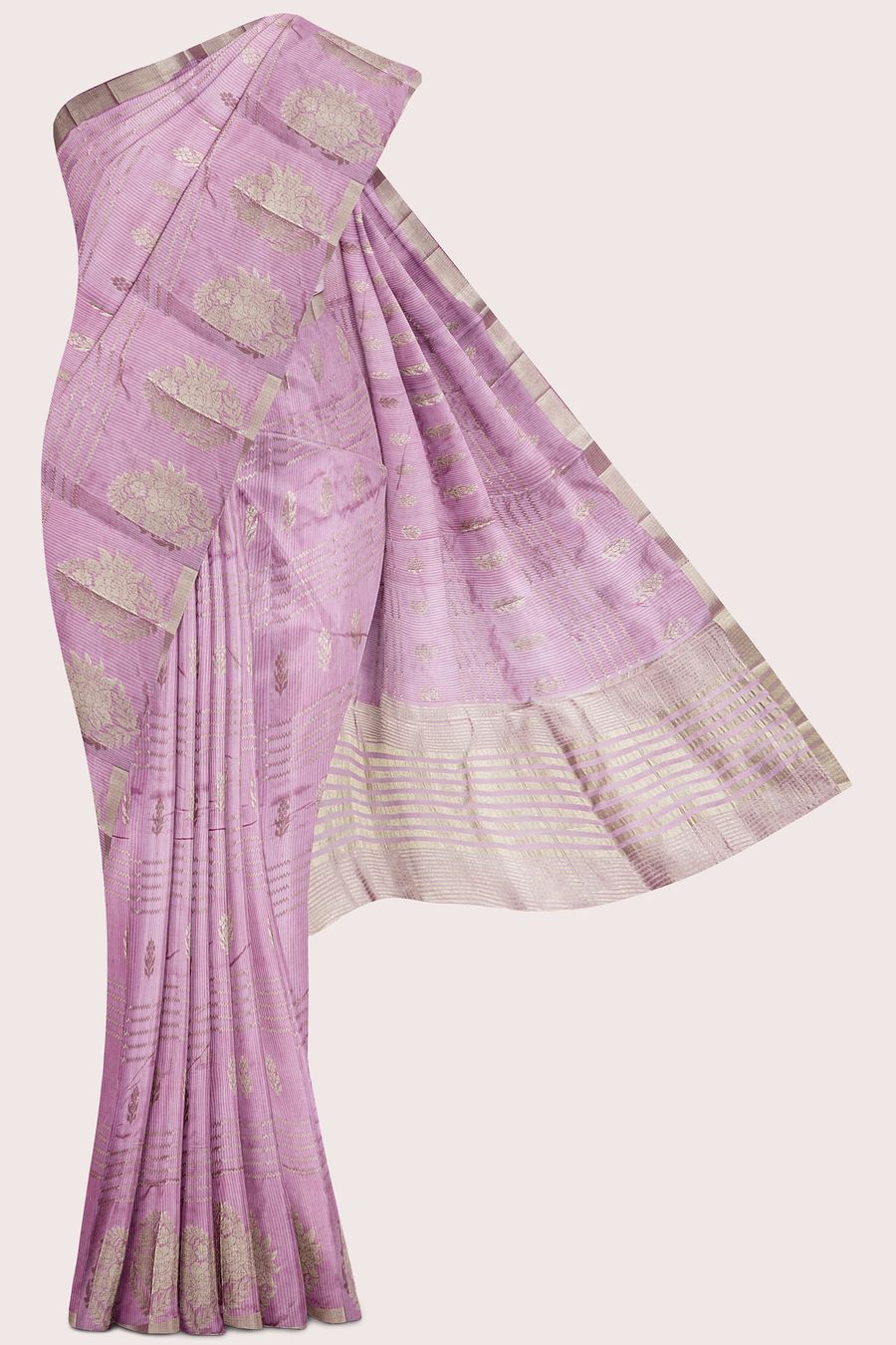 Fancy Semi Tussar Silk Doriya Lines And Butti Snuff Saree
