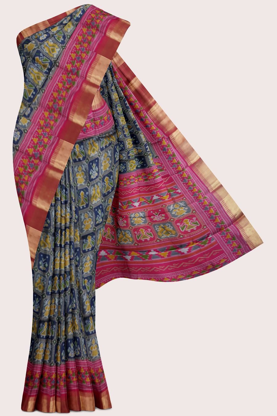 Soft Ikkath Silk Ikkath Design Blue With Pink Saree