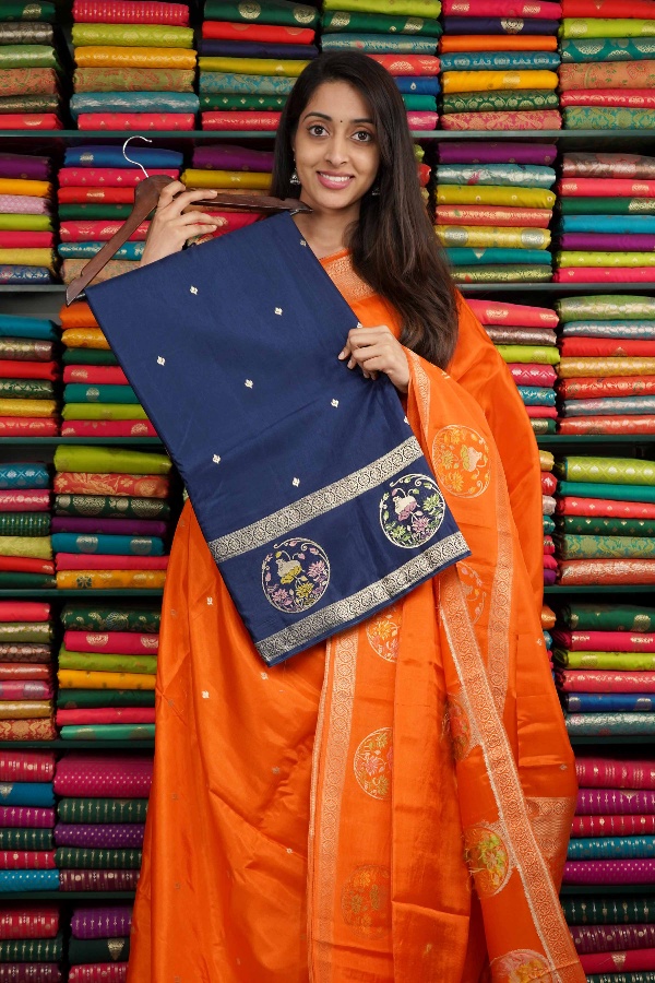 Mashru Crepe Meenakari Border Dark Peacock Blue Saree