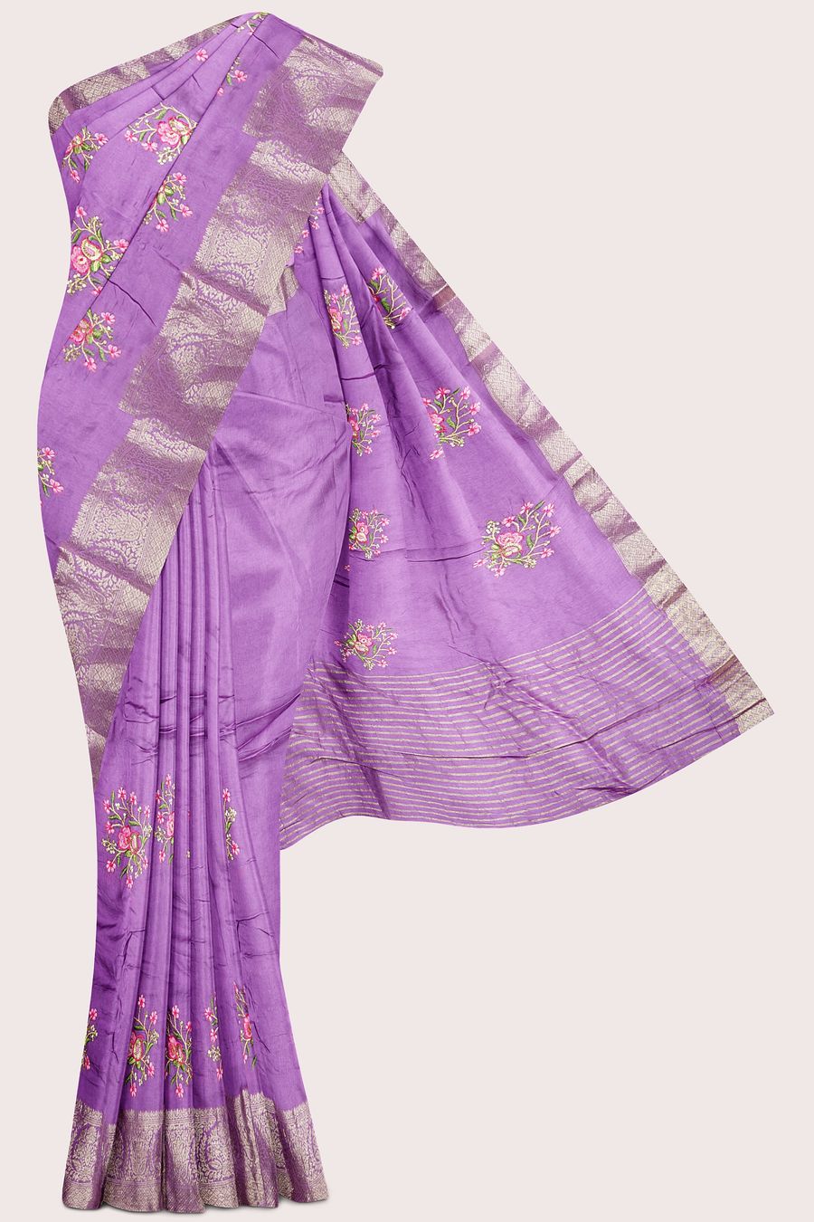 Viscose Georgette Embroidery Work Light Lavender Saree