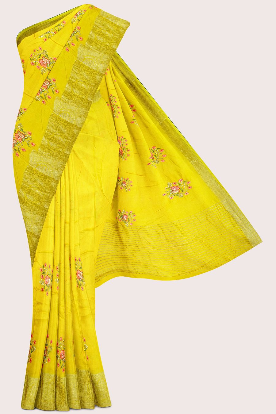 Viscose Georgette Embroidery Work Yellow Saree
