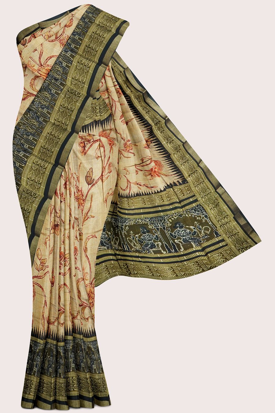 Cotton And Silk Floral Digital Print Snuff With Mehandi Green Saree