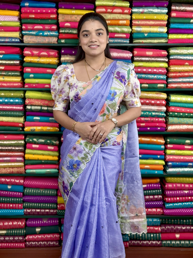 Silk Kota Scallop Border Levender Saree