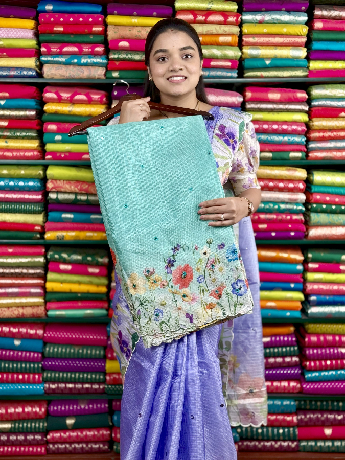 Silk Kota Scallop Border SeaGreen Saree